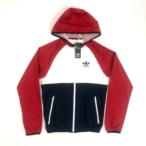 red white blue adidas windbreaker